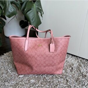 Coach Large Pink Signature City Tote Bag